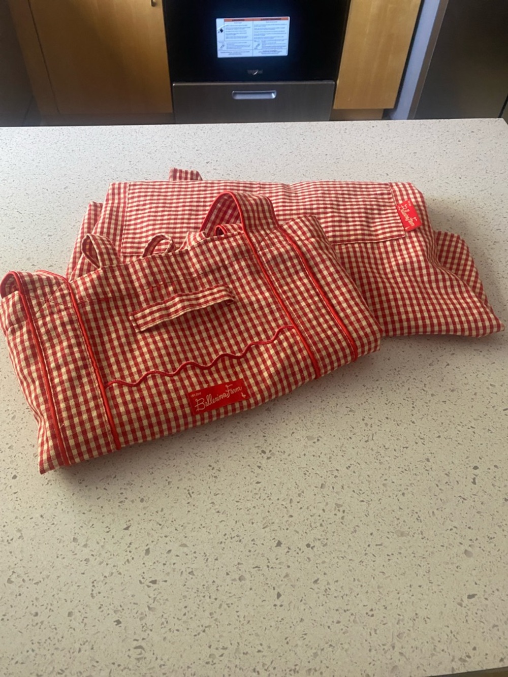 Ballerina Farms Red Gingham Apron with Scallop Trim and Tote! Bundle!